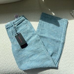Liquor N Poker Distressed Blue Textured Baggy Wide Leg Jeans Size 6 (XS/S)